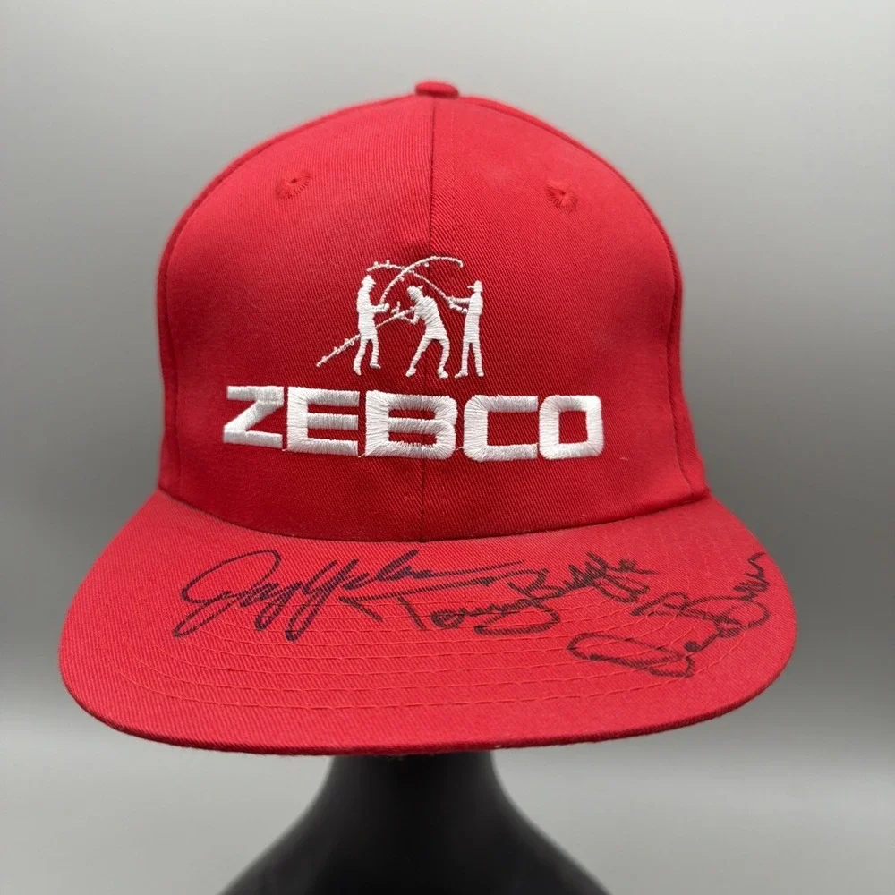 Vintage Zebco Fishing Hat Signed Jay Yelas Tommy Biffle Denny Brauer Snapback